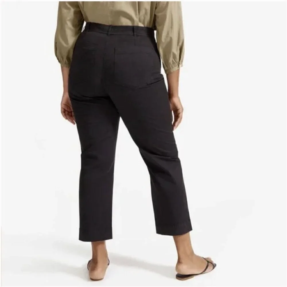 NEW Everlane Crop Black Wide Straight Leg Cargo Pants Cotton Linen Blend Size 6